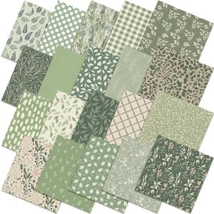 HunnmingRe 20 Pcs 10''x10'' Sage Green Quilting Fabric Square Greenery Precuts Quilted Fabric Bundle Gingham Polka Dot Spring Leaves Printed Sewing Material for Holiday Patchwork DIY Craft Supplies
