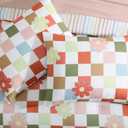 AMBERSPACE Queen Comforter Set for Girls, Colorful Checkered Bedding Set with Cute Floral, All Season Plaid Kids Bed in a Bag 7 Pieces with Sheets, Pillowcases & Shams