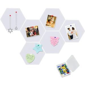Vuzvuv 6 Pcs Hexagon Bulletin Board with 50 Pushpins & Sticky Note Adhesive Cork Board for WallFelt Pin Board for SchoolOffice DecorWhite