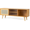 Natural Fits TVs up to 55 in. Modern TV Stand Entertainment Center Media Console With Rattan Glass Sliding Doors