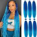 Liang Dian Pre-Stretched Braiding Hair 30 Inch 6 packs Hot Water Setting Synthetic Hair Crochet Braiding Hair Extension(Dark Blue/Light Blue)