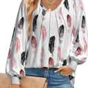 FLYCURVY Plus Size Blouses for Women Long Sleeve Shirts Pleated V Neck Loose Casual Dressy Comfy Tunics