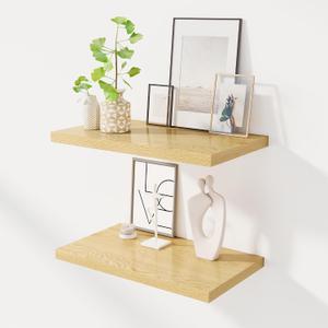 Dreamland 24" Floating Shelves for Wall, 12" Deep Slim Oak Floating Shelves, Wall-Mounted Shelves for Bedroom, Living Room, Kitchen, Bathroom - Set of 2, 24"L x 12"D x 1.3"H, Set of 2
