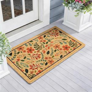 Lyrow Spring Floral Coir Door Mat Wildflower Flower Doormat Flower Floor Mat 29.5 x 17.7inch Non Slip Vintage Spring Welcome Doormat Retro for Outdoor Front Door Entrance Home Patio