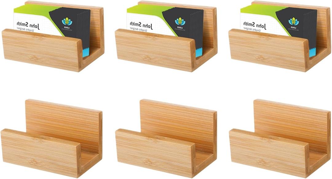 Seajan 6 Pcs Bamboo Wood Desktop Business Card Holder Business Card Holder Display for Desk Bamboo Stand Wood Organizer for Office Tabletop Counter