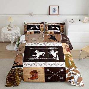 Erosebridal Western Bedding Bull Skull Horse Arrow Print Bed Comforter Set Twin, Southwestern Cowboy Boots for Men Comforter Set Wild West Desert Style Duvet Insert with 1 Pillow Case