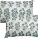 Sweetshow Blue Green Floral Throw Pillow Covers 12x20 Chinoiserie Flowers Leaves Birds Decorative Lumbar Pillows Outdoor Linen Farmhouse Cushion Case Pillowcase for Sofa Bed Room Decor Set of 2