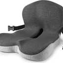 MYFAMIREA Truck Seat Cushion, Memory Foam Trucker Seat Cushion for Truck Driver Long Sitting with Adjustable Strap, Back Support and Pain Relief for Trucker Driving Car Office Chair and Pain (Average Size, Dark Gray+light Gray)