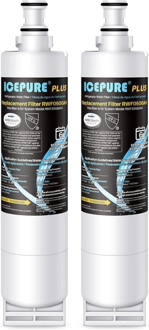 ICEPURE PLUS NSF53&42 Refrigerator Water Filter Replacement for Whirlpool 4396508 4396510, Everydrop EDR5RXD1, Filter 5, 4392857, WF285 PNL240V 4396918 9010 WF-NL300 WF-L500 RWF0500A RWF0500AH, 2 PACK