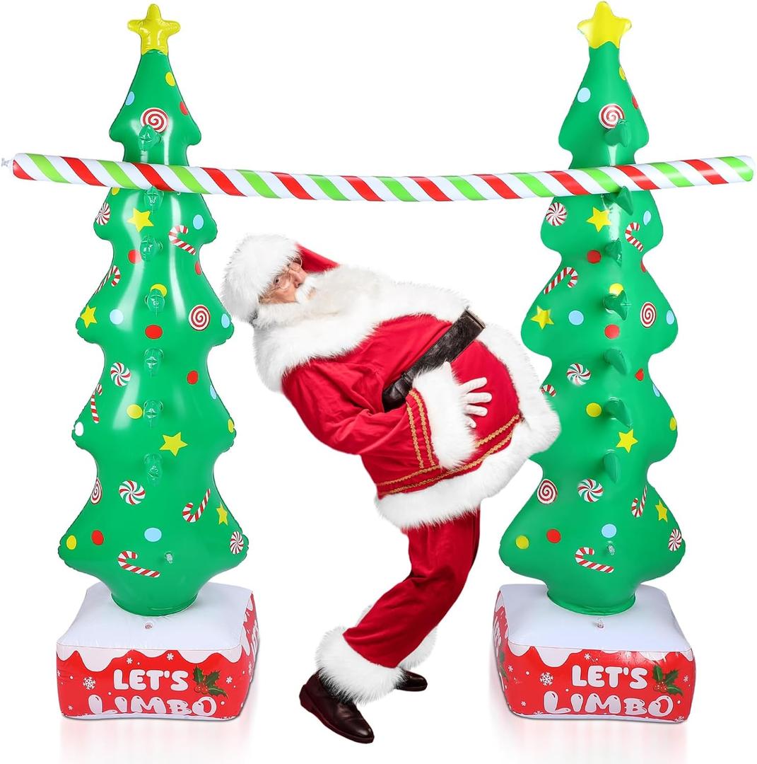 Christmas Tree Inflatable Limbo Game 60 Inch Inflatable Christmas Tree Decoration Fun Limbo Stick for Xmas Holiday Winter Indoor Outdoor Picnic Yard Lawn Party Supplies