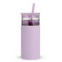 Tronco 20 oz Glass Tumbler With Lids and Straws, Reusable Smoothie Cups With Silicone Lid, Light Purple Cup With Silicone Protective Sleeve, Dishwasher Safe- BPA FreeCoffee 1 Count