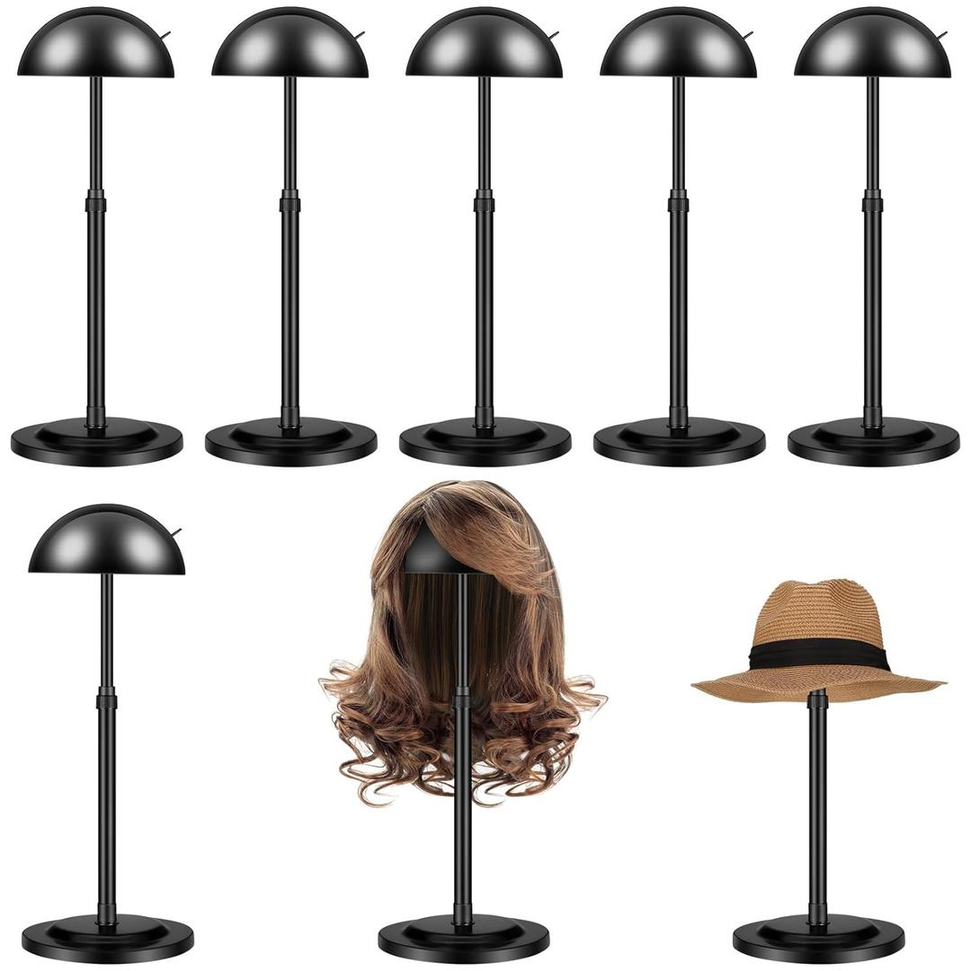 Tatuo 8 Pcs Wig Stand, 9.8"-18.9" Adjustable Height Wig Head Holder Portable Hat Display Stand Travel Storage Holder for Multiple Styling Practice DIY Non Slip Stable(Black)