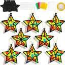 QOUBAI 32 Sets Stars Suncatchers Craft Back to School DIY Stained Glass Window Patriotic 4th of July Paper Craft Home School Classroom Decor Kid Birthday Gift Creative Art Activity Game
