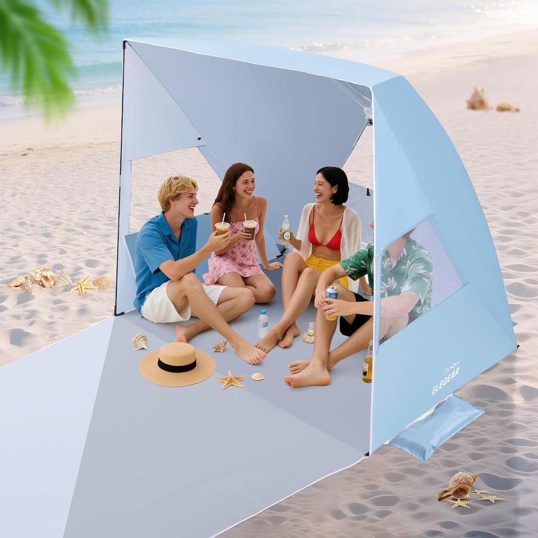 Elegear Pop Up Beach Tent Sun Shelter for 4/5 Person, 1 Second Setup Beach Shade with UPF 50+ UV Protection, Beach Umbrella Portable Double Silver Coating Beach Cabana Canopy Sun Shade Shelter - Blue