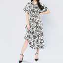 Women's Summer Leopard Print Casual Dress - Shirt Collar V-Neck Short Sleeve Flowy A-Line Dress (White)