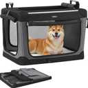 Feandrea Collapsible Dog Crate, 30-Inch Portable Dog Travel Crate for Medium Dogs, Oxford Fabric Pet Carrier with 4 Mesh Doors, Handles, Storage Pocket, Water Bottle Holder, Ink Black UPDC017B01