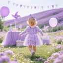 UNICOMIDEA Baby Girl 1st Birthday Outfit One Year Old Birthday Clothes Toddler Long Sleeve Tulle Romper Dress (12-18 Months, Purple)