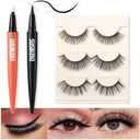 SUSIKEKI 2-in-1 Lash Glue & Eyeliner Set - Black Eyelash Glue, Clear Liner & 3D Natural False Eyelashes - Long-Lasting, Waterproof, Quick-Dry, Strong Hold Felt Tip Pen Lash Adhesive