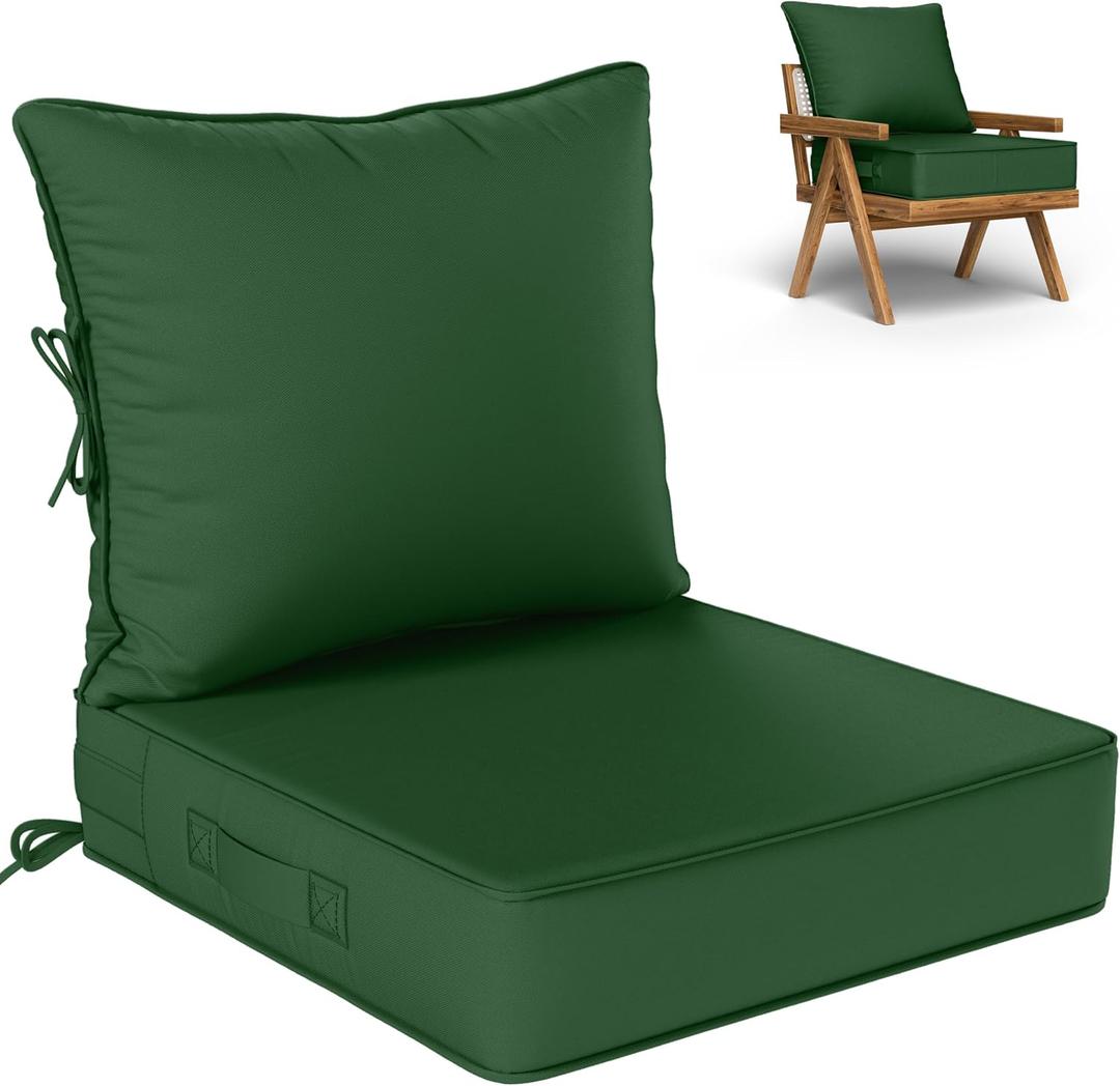Outdoor Seat Cushion Set 24 L × 24 W × 5 H Inch Waterproof & Fade Resistant Patio Furniture Cushions with Removable Cover with Handle and Straps for Sofa Chairs, Chairs, Green