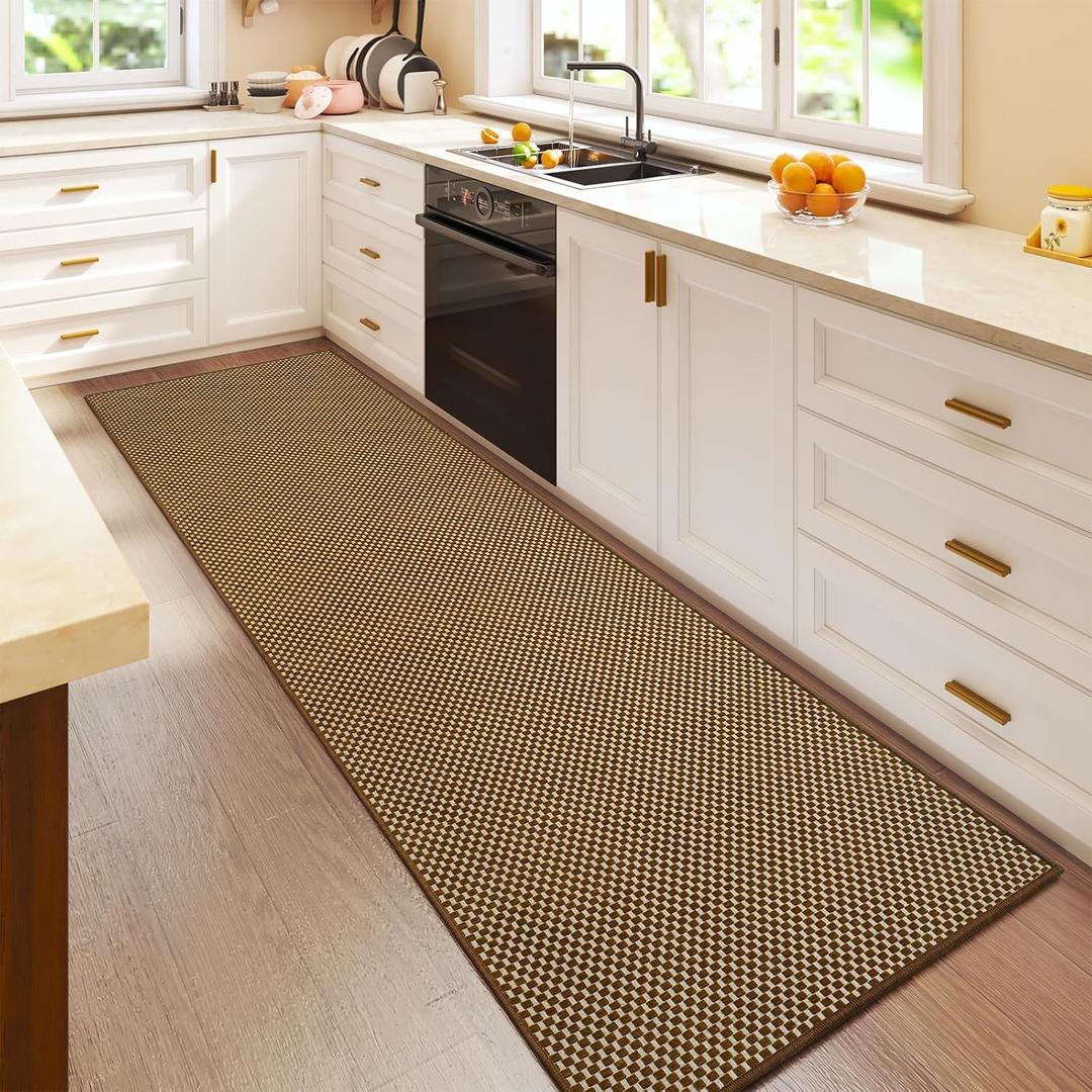 YDKGL 2x6 ft Kitchen Runner Rugs Mat Non Slip Woven Runners for Hallways Washable, Soft Long Entryway Laundry Hall Floor Runner Carpet for Indoor Backdoor Bedroom Living Room, Dark Brown/Coffee