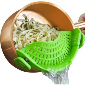 Clip On Strainer Silicone Pots and Pans, AUOON Pasta Strainer Clip on Food Strainer for Meat Vegetables Fruit Silicone Kitchen Colander, Green