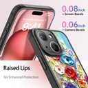 FUNMIKO for iPhone 15 Plus Case Wireless Charging & Military-Grade Protection - Cute Floral Design for Women Girls, Non-Slip Matte Cover with Shockproof Corners - Abstract Flowers