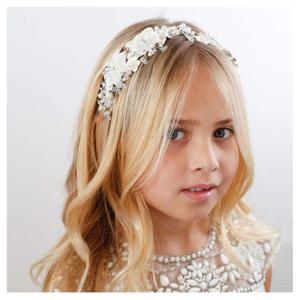 SWEETV Flower Girl Headpiece Ivory Tulle Flowers Wedding Headband for Girls, Princess Pearl Hair Accessories for Birthday Party, First Communion SWEETV Flower Girl Headpiece Ivory Tulle Flowers Wedding Headband for Girls, Princess Pearl Hair Accessories for Birthday Party, First Communion