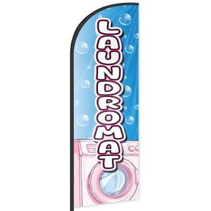 Laundromat Feather Flag for Business Advertising 6 FT Swooper Flag for Storefronts Retailers Shops Food Trucks Events and Fairs (Flagpole Not Included)