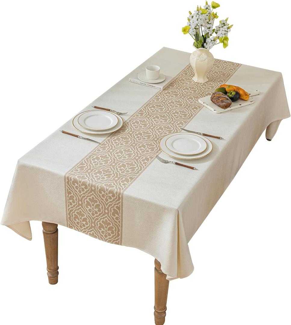 Nordic Beige Rectangular Tablecloth, Premium Drape, Water & Stain Resistant, Elegant Rectangle Table Cover for Dining, Kitchen, Party, Home Decor (86" x 55"Fits tables 62"-72" in length)