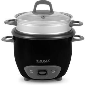 Aroma Housewares 6-Cup (Cooked) Pot-Style Rice Cooker and Food Steamer, Black ARC-743-1NGB