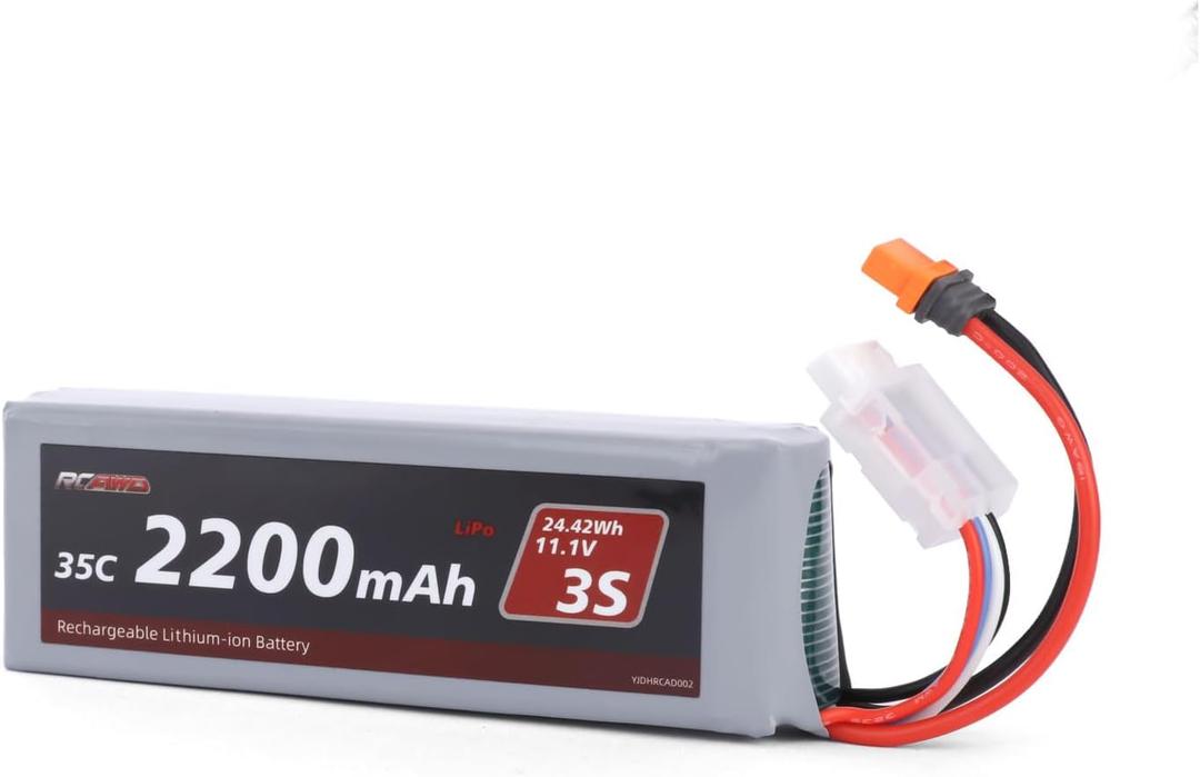 RCAWD 11.1V Lipo Battery 3S 35C 2200mAh with JST Plug IC2 Connector 3S 11.1V 1.6A Charger for Arrma Grom Mojave Typhon BLX Series Upgrades Part