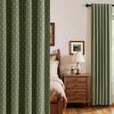 MIULEE 100% Blackout Decorative Linen Striped Curtains with Geometric Pattern, Thick Woven Farmhouse Western Rustic Drapes with Back Tab for Bedroom/Living Room, Olive Green, 52 x 84 Inches, 2 Panels