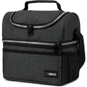 OPUX Lunch Box For Men Women, Insulated Large Double Decker Lunch Bag, Charcoal Gray, 10x7.5x10 Inches (Heather Charcoal)