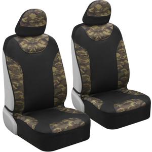 BDK Waterproof Camo Seat Covers for Car Truck Van SUV, 2 Pack  Two-Tone Black & Camouflage, Durable Neoprene Seat Protectors, Sideless Design Compatible with Armrests and Airbags