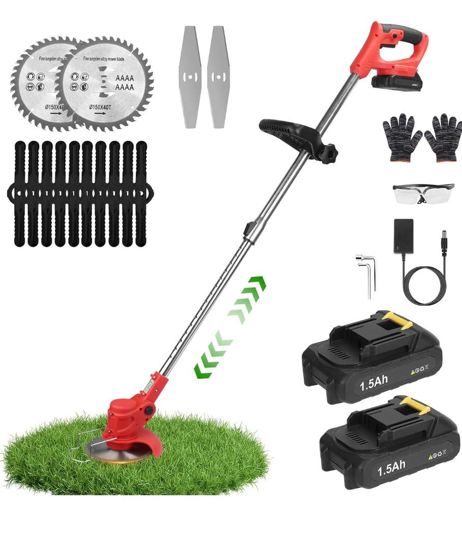 TeqHome Cordless String Trimmer & Weed Eater, Electric Weed Wacker & Lawn Edger Tool Battery Powered with 3 Types of Blades, Lightweight Grass Trimmer with 2*21V Battery, Brush Cutter for Lawn Garden