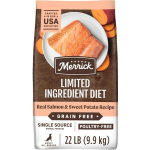 Merrick Limited Ingredient Diet Grain Free Dry Dog Food, Premium And Healthy Kibble, Salmon And Sweet Potato - 22.0 lb. Bag (22 Pound (Pack of 1))