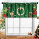 SUNWISHA Christmas Valance Curtains 52x18 Inch - Holiday Wreath & Pocket Accents in Green, Festive Kitchen/Bathroom Decor for Winter Homes