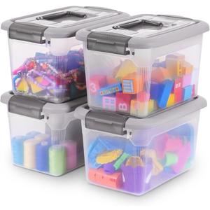 Citylife 4 Packs 6 QT Plastic Storage Bins with Latching Lids Stackable Storage Containers for Organizing Clear Storage Box for Garage, Closet, Kitchen