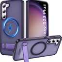 Magnetic for Samsung Galaxy S23+ Plus Phone Case with Adjustable Kickstand, S23+ Case [Shockproof Military Grade Drop Protection] Translucent Matte Back Phone Cover for S23 Plus 6.6", Purple