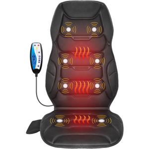 COMFIER Massage Seat Cushion, Back Massager with 8 Massage Nodes & 5 Modes, Adjustable Chair Massage Pad with Heat for Home Office, Heated Chair Pad,Gifts for Men,Women (Dark Black)