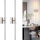 Battery Operated Wall Sconces Set of 2, Dimmable Battery Wall Sconce with Remote Control, Sand-Nickel LED Rechargeable Sconces, 24 Inch Modern Wireless Wall Lights for Bedroom, Living Room