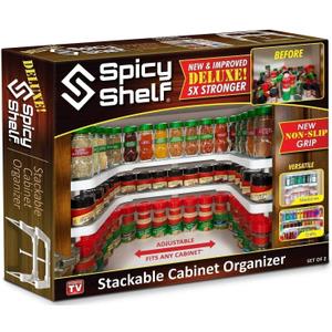 Spicy Shelf Deluxe - Expandable Spice Rack and Stackable Cabinet & Pantry Organizer (1 Set of 2 Shelves) - As seen on TV Deluxe (Spicy Shelf Organizer) - Pantry Organization - Pantry Spice Organizer
