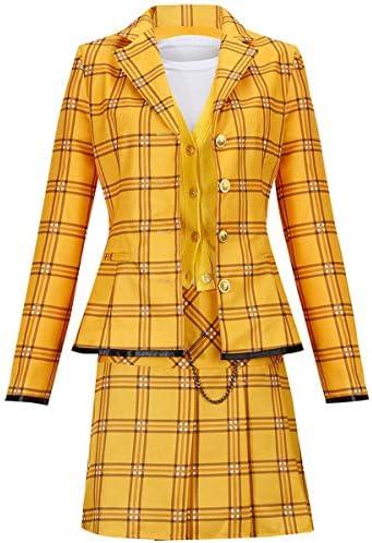 Yejue Women's Plaid Blazer Skirt for Halloween Costume School Uniform Casual Outfit, Medium, Yellow 