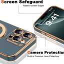 Compatible with iPhone 16 Pro Max Case with Magnetic Ring Stand [Compatible with Mag-Safe] [Full Camera Lens Protector] Soft Plating Phone Case for iPhone 16 Pro Max 6.9", Grey Blue