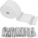 10 Meters/10.9 Yards White Curtain Pleat Tape with 30 Pcs Stainless Steel 4 Prongs Curtain Pleat Hook Clip for DIY Pinch Pleat Tape, Curtain Accessory Curtain Pleater Tape