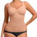 FeelinGirl Women Tank Tops Shapewear: Tummy Control Compression Tank V Neck Seamless Body Shaper Camisole Tops for Women (X-Large, Dark Skin)