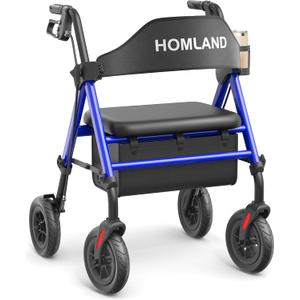 Walkers for Seniors with Seat, Foldable Rollator Walker, Reinforced Aluminum Frame, 8" Big Rubber Wheels for All Terrain, Height Adjustable Lightweight Rolling Walker (400 Pound, Blue)