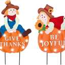 Bshine Fall Scarecrow Outdoor Decor Home, Harvest Fall Decor 2 Pack Scarecrow Metal Garden Stakes with LED Lights, Fall Yard Sign Thanksgiving Decorations for Porch, Lawn, Patio, Pathway