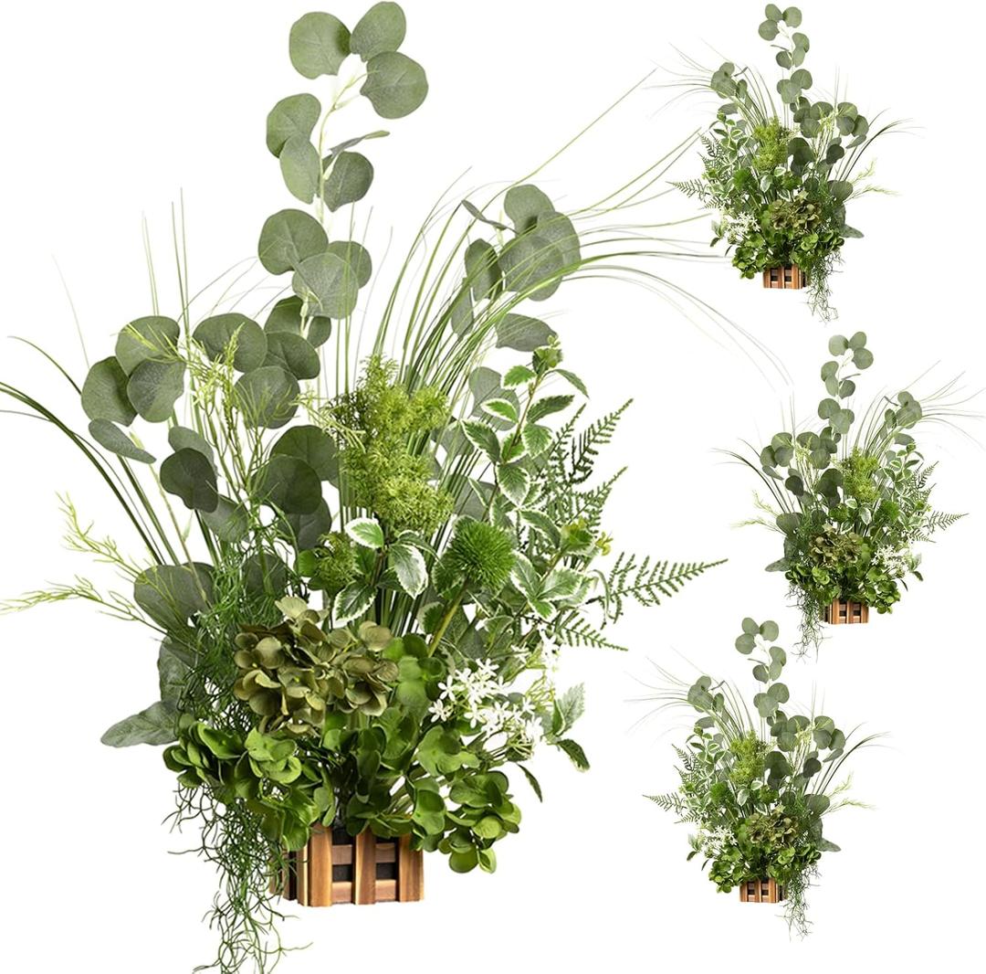 Ling's moment 17.5" Tall Free-Standing Artificial Flowers Arrangements 4 pcs Wedding Aisle Runner Chair Decorations White & Green Centerpieces for Ceremony Reception Rose Floral Party Outdoor