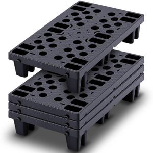4 Pcs Plastic Pallets for Basement Storage Nestable Moisture Waterproof Lightweight Floor Pallets with Breathable Grid for Indoor Outdoor Supermarket Warehouse (19.6 x 11.8 x 3.9 Inch,Black)